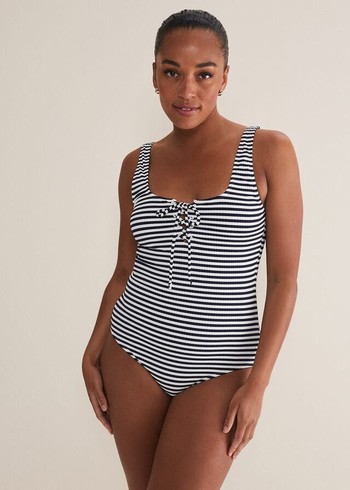 Phase Eight Striped Ribbed Swimwear Navy/White Australia | YZ7458190